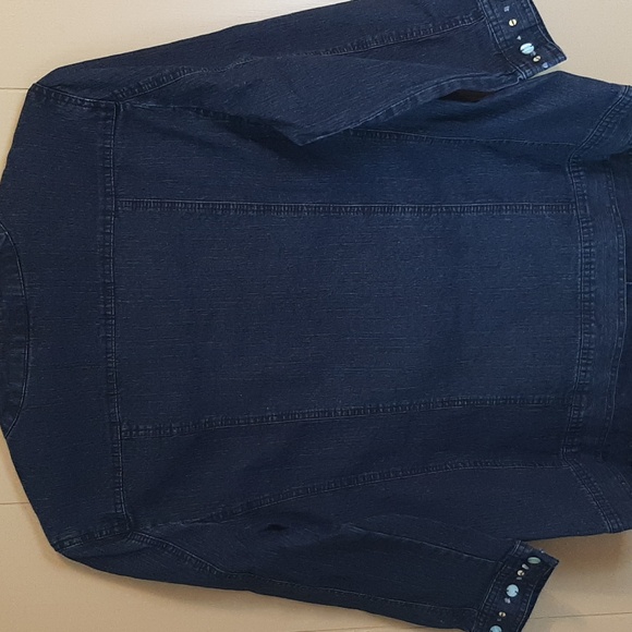 Alfred Dunner Women's Size 14 Dark Blue Denium Jean Jacket with Butterfly Accent - Picture 13 of 13